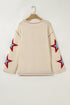 Patriotic USA Graphic Star Patch Exposed Seam Knit Top